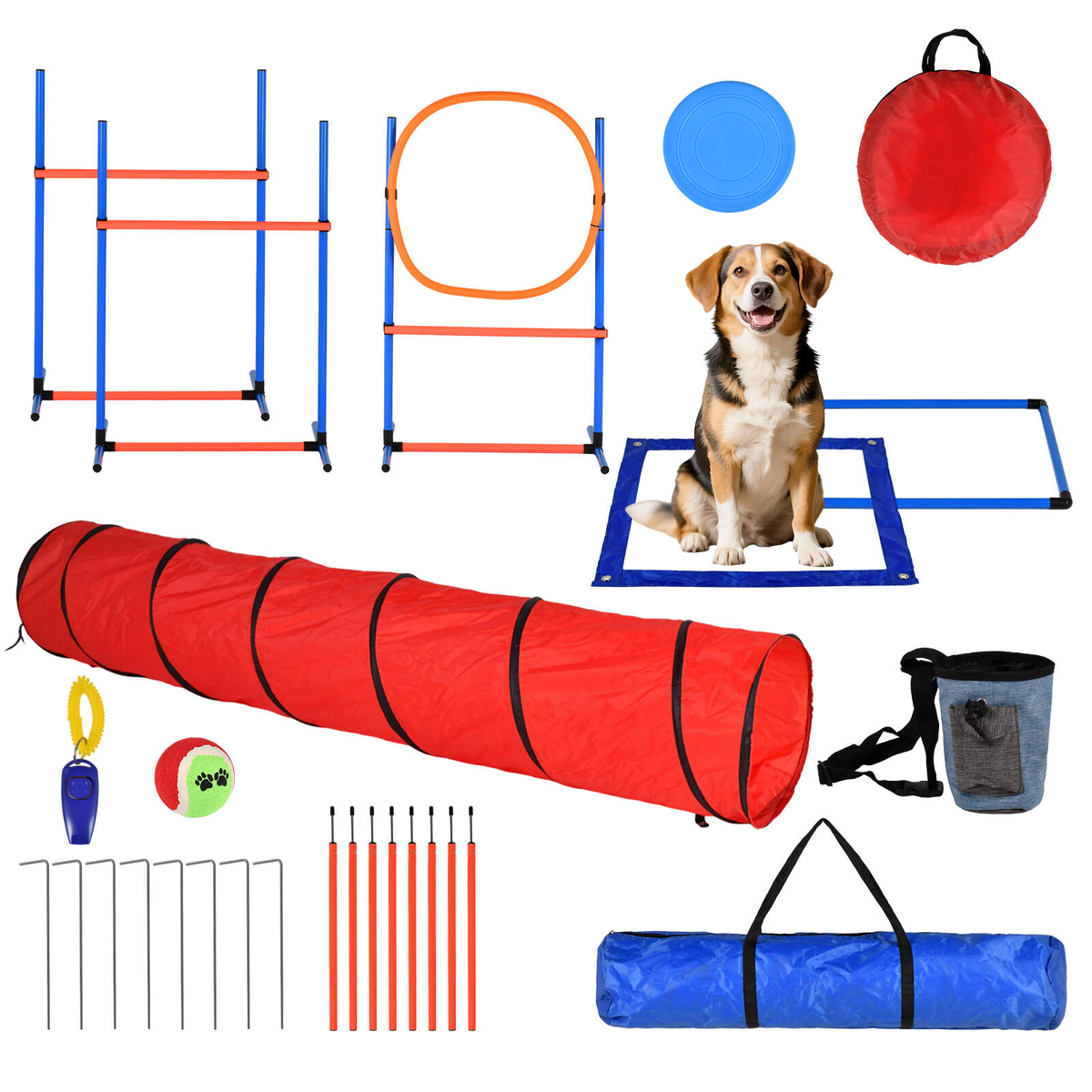 Advwin Dog Agility Training Equipment Pet Outdoor Game with Tunnel ...