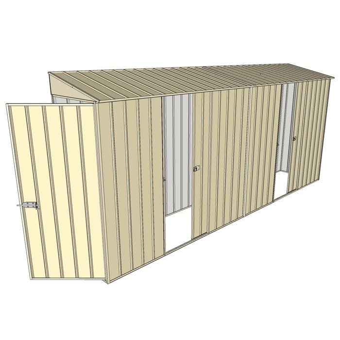 Build-a-Shed 0.8 x 4.5 x 2m Hinged Door Tunnel Shed With Double Sliding Side Doors - Cream