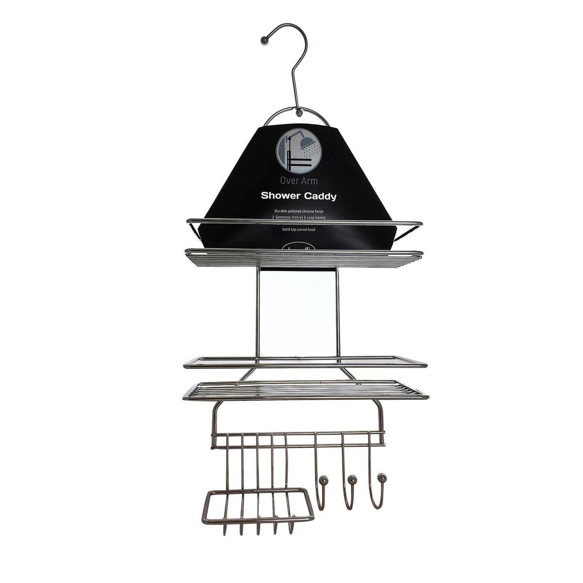 Barelli Chrome Over Arm Bathroom Shower Caddy With Hooks - Chrome - Bunnings New Zealand