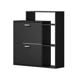 Oikiture Shoe Cabinet Storage 2 Doors Shoes Rack Display Wooden Shelves Black