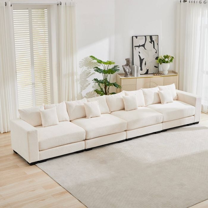 Homfurn 421cm Oversized 4 Seater Sofa, Corduroy Large Sectional Couches, 4 Seater Couches with Wide Arms