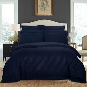 Fabric Fantastic 1000tc Ultra Soft Striped Super King Size Midnight Blue Quilt/doona/duvet Cover Set