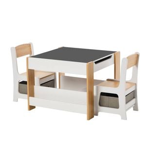 Oikiture Kids Table and Chairs Set With Bookshelf Chalkboard