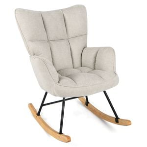 Costway Rocking Chair Modern Linen Armchair White