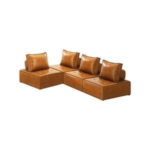 Oikiture 4PC Modular Sofa Adjustable Back PU Leather Brown