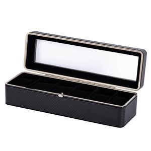 Catzon Watch Case 6 Slot Watch Display Case With Glass Lid-carbonblack