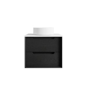 Attica Baia 600mm Black Oak Vanity With Pure White Stone Top 