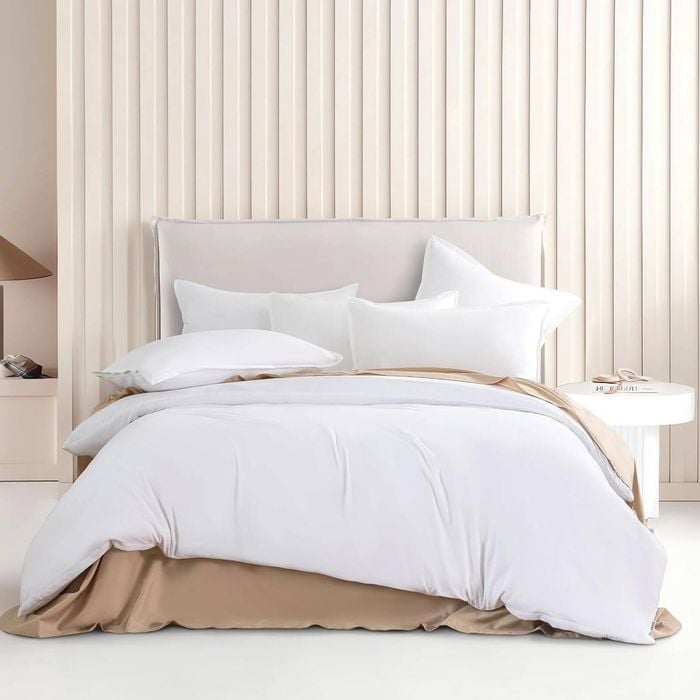 CleverPolly Vintage Washed Microfibre Quilt Cover Set- White - Double
