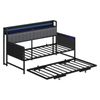 Ufurniture Metal Single Daybed Frame with Pop-Up Trundle, LED Light, Charging Station & Upholstered Headboard, Black