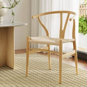 HOMFURN Wishbone Dining Chair Natural Rubberwood Rattan Seat Kitchen Cafe Chair