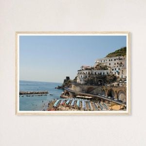 Galrie Stunning Amalfi Coast Umbrellas - Fine Art Photography for Home Decor, Wood Frame, A3 30 x 42cm (12 x 16inch)