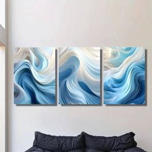 3pcs Abstract Blue and White Swirl Print 100% Australian Made 3 x 40x60cm (Metal Print)