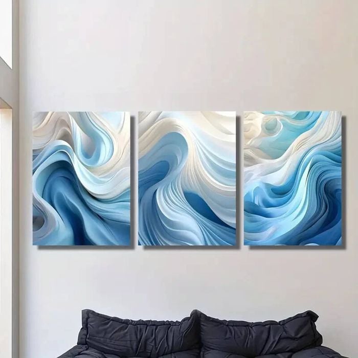 3pcs Abstract Blue and White Swirl Print 100% Australian Made 3 x 40x60cm (Metal Print)