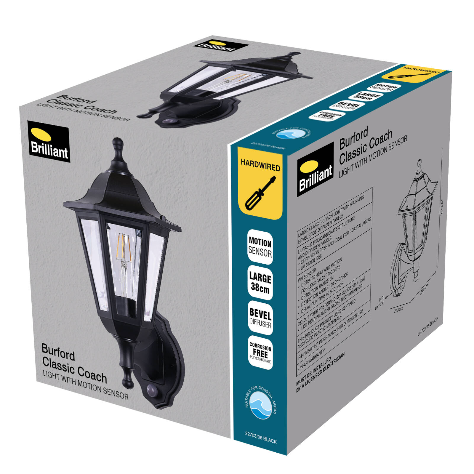 Brilliant large 38cm Black Burford Classic Coach Light with Motion Sensor Bunnings Australia