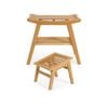 Costway Bamboo Shower Seat Chair Bench Wood Foot Stool Set W/storage Shelf