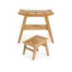 Costway Bamboo Shower Seat Chair Bench Wood Foot Stool Set w/Storage Shelf