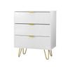 Oikiture 3 Chest of Drawers Gold Handles Dresser Lowboy Storage Cabinet White