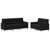 vidaXL Sofa Set with Cushions 2-Seater Sofa Couch Settee 2 Piece Black Fabric