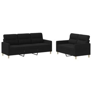 vidaXL Sofa Set with Cushions 2-Seater Sofa Couch Settee 2 Piece Black Fabric