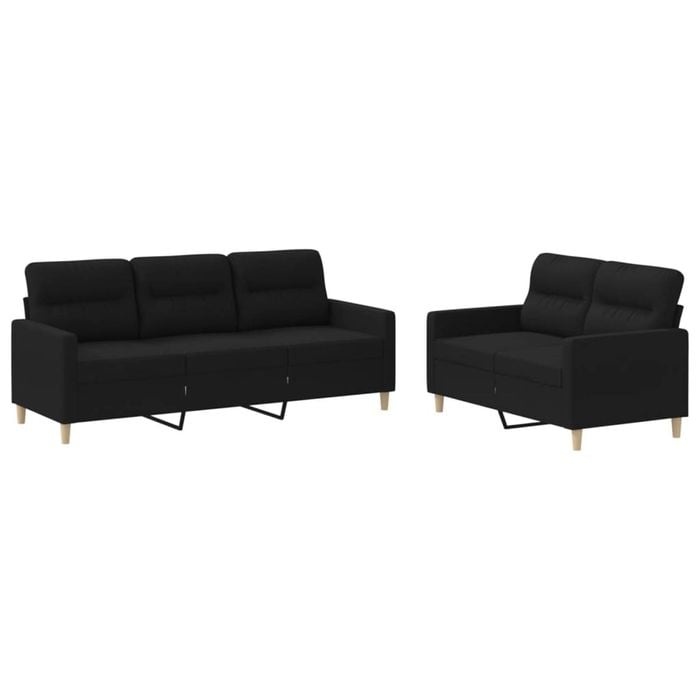 vidaXL Sofa Set with Cushions 2-Seater Sofa Couch Settee 2 Piece Black Fabric