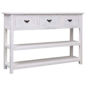 vidaXL Solid Paulownia and Poplar Wood Sideboard Antique White 115cm End Table