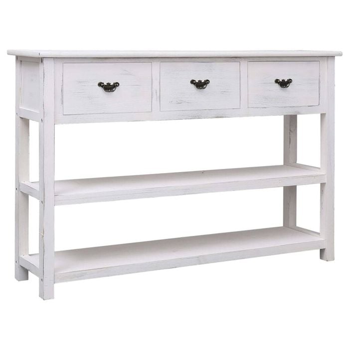 vidaXL Solid Paulownia and Poplar Wood Sideboard Antique White 115cm End Table