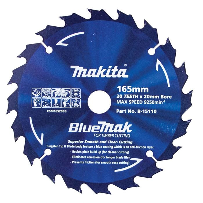 Makita 165mm 20T Bluemark Circ Saw Blade B-15110
