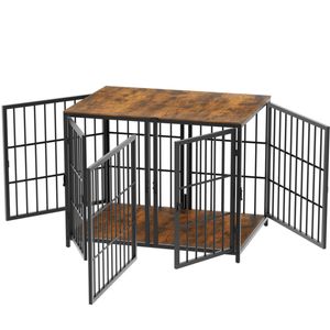 BingoPaw Wooden Dog Crate Furniture with Heavy Duty Metal Frame and Removable Divider 90x62x68.5cm