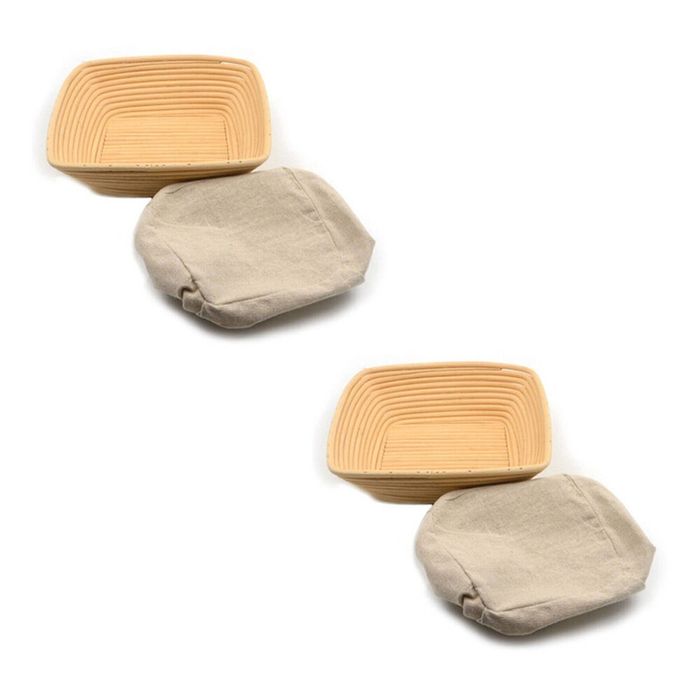 2PK Brunswick Bakers Square Rattan 25cm Bread Banneton w/Lining Sourdough Basket