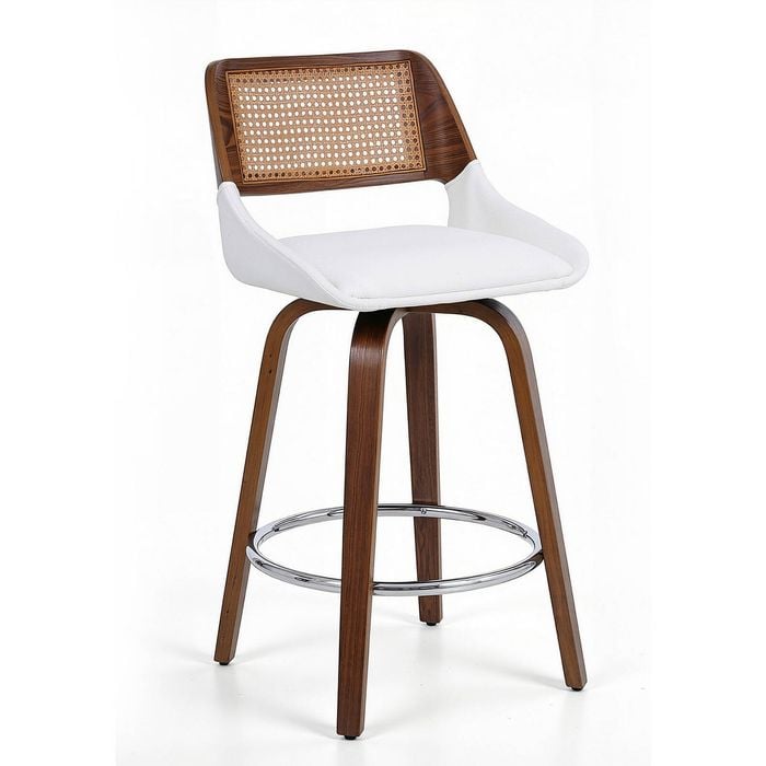 Artiss 60cm Seat Height Wooden Bar Stools Swivel Kitchen Counter Stool Chair With Pu Seat Pe Rattan