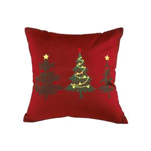 SOGA Burgundy Embroidered Christmas Trees Throw Pillow 45cm