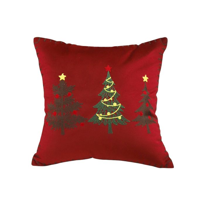 SOGA Burgundy Embroidered Christmas Trees Throw Pillow 45cm