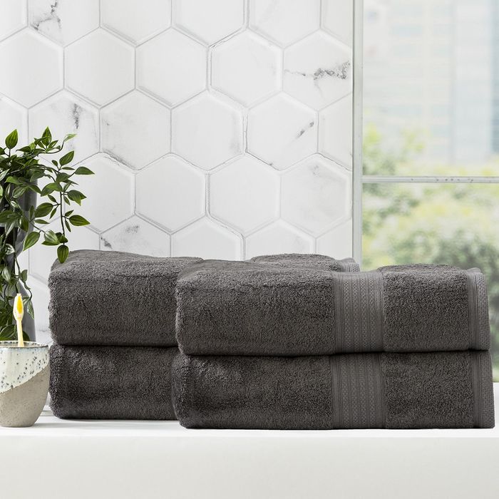 Renee Taylor 4 Piece Bamboo Cotton Bath Sheet Charcoal
