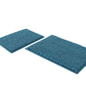 Smarcute 2 Pieces Chenille Bath Mats Non Skid Washable Bathroom Rugs 50cm X 81cm & 43cm X 61cm Turquoise