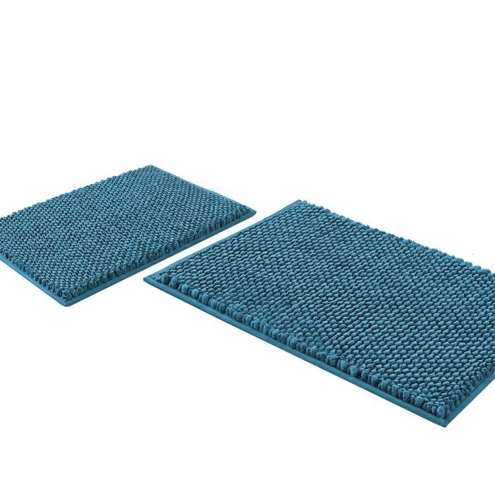 Smarcute 2 Pieces Chenille Bath Mats Non Skid Washable Bathroom Rugs 50cm X 81cm & 43cm X 61cm Turquoise