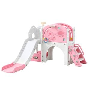 9 in 1 L-Shaped Toddler Slide Indoor Baby Slide Kids Playset Outdoor Playground Pink