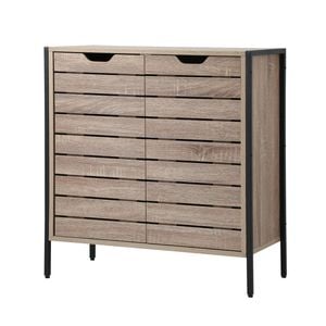Oikiture Shoe Rack Shoes Storage Cabinet Organiser Shelf 2 Doors Brown