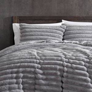 Ardor Boudoir Double Jax Chunky Faux Fur Quilt Cover w/ Pillowcase Set - Smoke