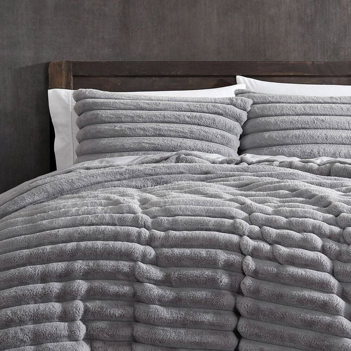 Ardor Boudoir Double Jax Chunky Faux Fur Quilt Cover w/ Pillowcase Set - Smoke