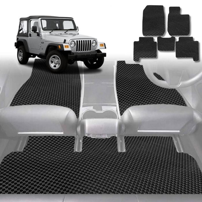 6D Diamond Car Floor Mats for Jeep Wrangler 2006-2018 (4-Door JK) Full Set-Black-Outback GT