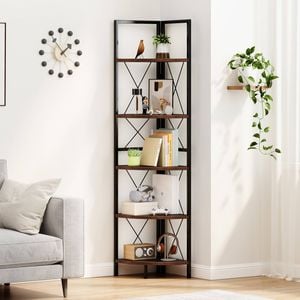 Costway 5-tier Corner Display Shelf Industrial Bookshelf Stand Brown