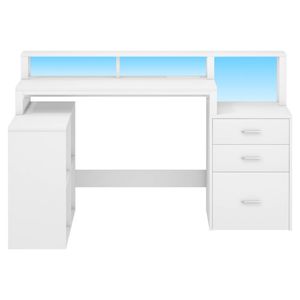 Ufurniture 151cm L-Shaped Desk with LED & Power Outlets, Gaming Desk with Shelf & Drawer White