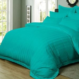 Fabric Fantastic 1000tc Ultra Soft Striped Queen Size Teal Quilt/doona/duvet Cover Set