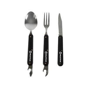 3pc Wildtrak Foldable Camping Knife/Spoon/Fork Cutlery Set w/ Bag - Black