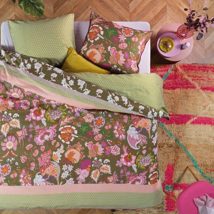 Oilily King Green  Amelie Sits Mix Green Cotton Sateen Quilt Cover Set
