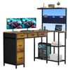 Ufurniture 120 cm L Shaped Computer Desk with Reversible Storage Bookshelf and 5 Drawers Walnut