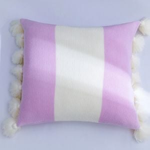 CottonMore Tassel Acrylic Knitted Cushion Cover 45x45cm Lavender Pink