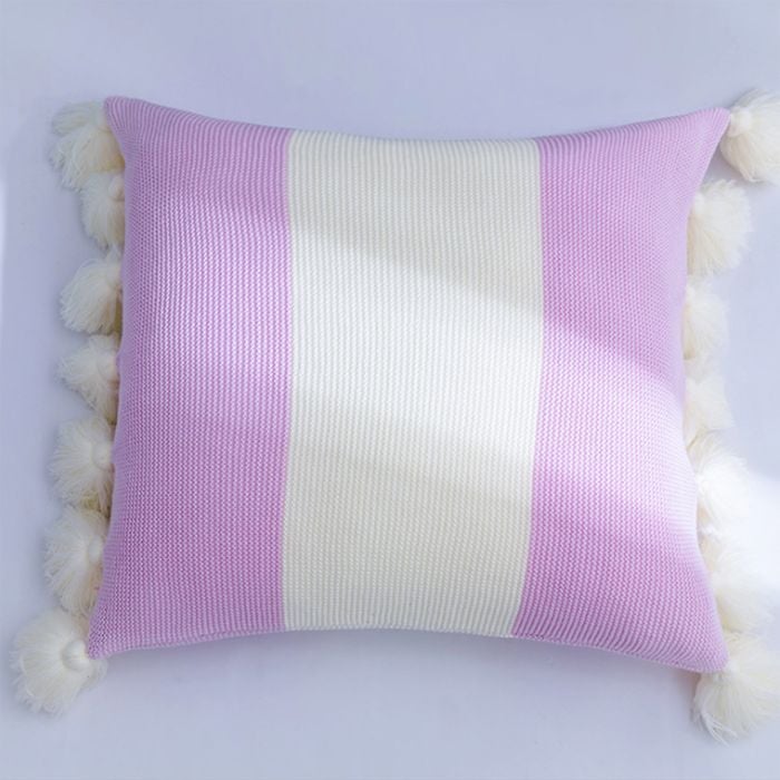 CottonMore Tassel Acrylic Knitted Cushion Cover 45x45cm Lavender Pink
