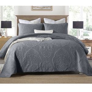 Bloomington 100% Cotton Cover Lightly Quilted Coverlet Set Royale Charcoal King