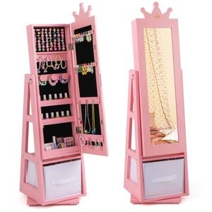 Costway Swivel Jewelry Cabinet 3-in-1 Armoire Dressing Mirror Pink